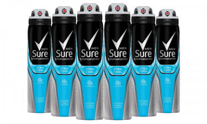 Six-Pack of Sure Men's Antiperspirants Body Spray Deodorant 150ml/250ml
