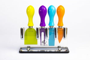 4 Piece Coloured Cheese Knife Set With Stand