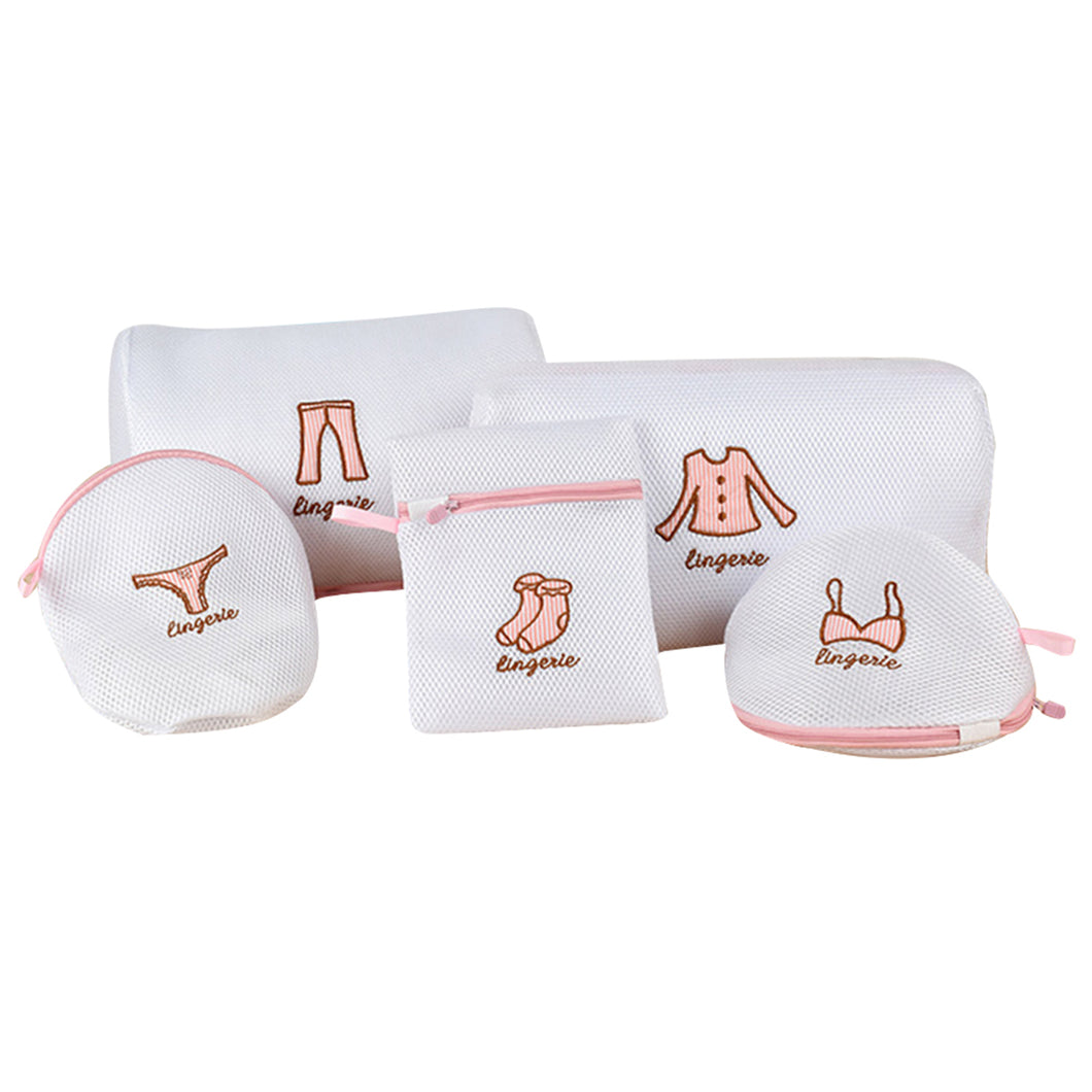 Haven Zippered Mesh Laundry Clothes Washing Bags - Pack of 5, White or Pink