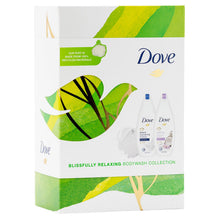 Load image into Gallery viewer, Dove Blissfully Relaxing Bodywash Duo Collection Gift Set with Shower Puff