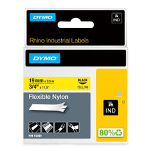 Load image into Gallery viewer, DYMO Rhino Self Adhesive Industrial Nylon Labels 19mm x 3.5m Black on Yellow