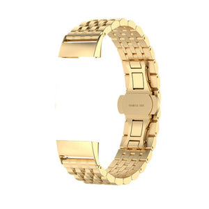 Aquarius Metal Stainless Steel Replacement Strap Band for Fitbit Charge 3, Gold