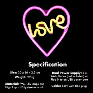 Aquarius Neon Love Heart Shape Colorful LED Night light For Art Decorative Room
