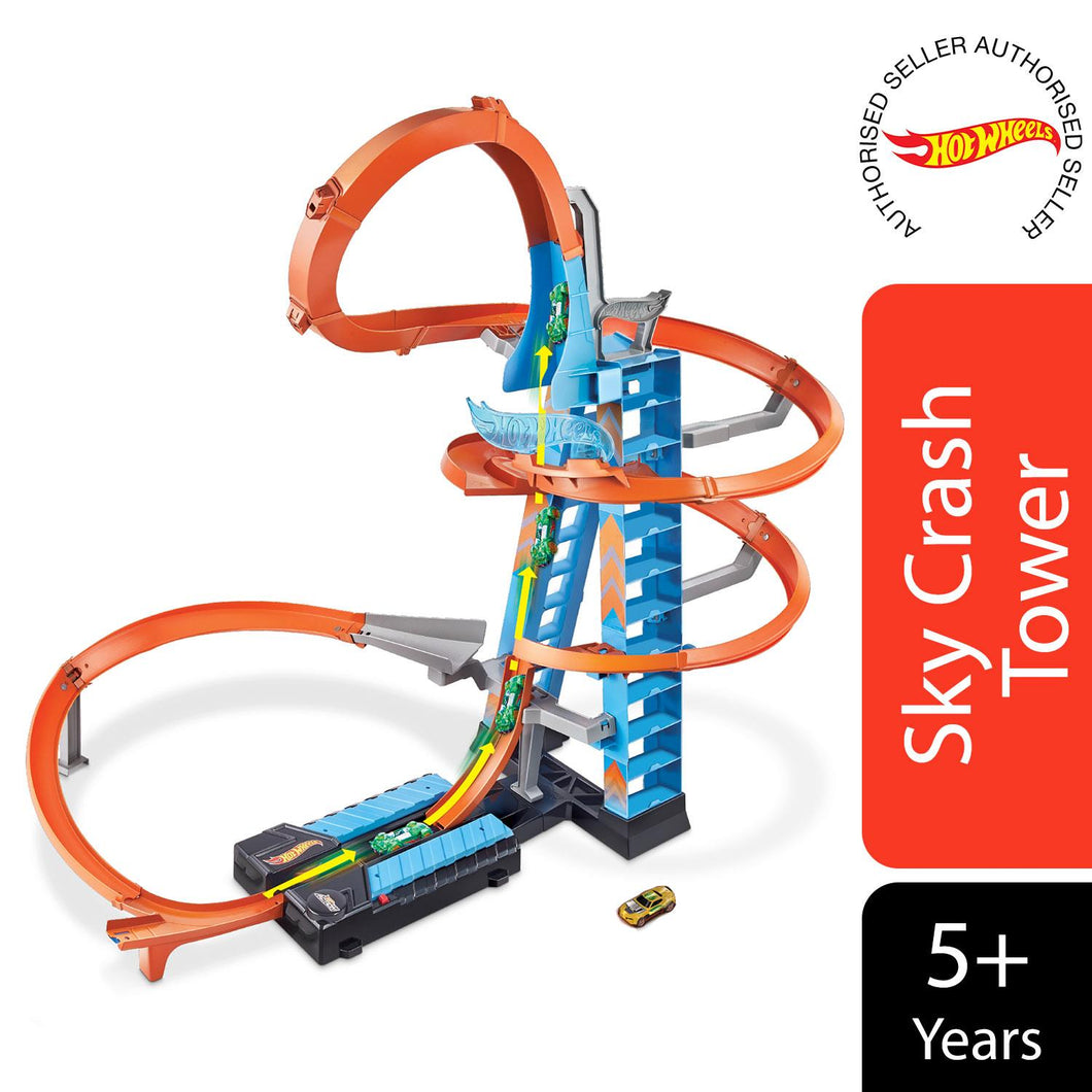 Hot Wheels Sky Crash Thrilling  Tower Race Track Set With Diecast Car