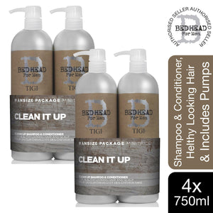 Bed Head for Men by TIGI Clean Up Daily Shampoo & Conditioner 2x750ml with pump