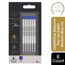 Load image into Gallery viewer, Parker QUINKflow Ballpoint Pen Ink Refills with Medium Tip Blue 6 Refills