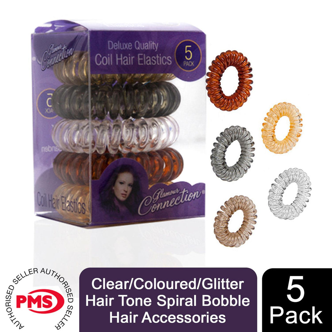 PMS Clear/Coloured/Glitter Hair Tone Spiral Bobble Hair Accessories