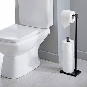 Harewood Toilet Roll and Toilet Brush Holder Home Office Accessory, Black