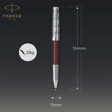 Load image into Gallery viewer, Parker Sonnet Rollerball Pen Metal Red Satin Chrome Trim Fine Black Ink Gift Box