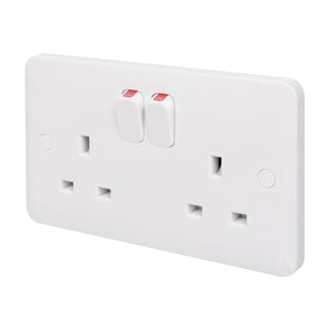 Schneider Lisse Moulded Switched 2 Gang 1 Power Socket 13A GGBL3020 White 5 Pack