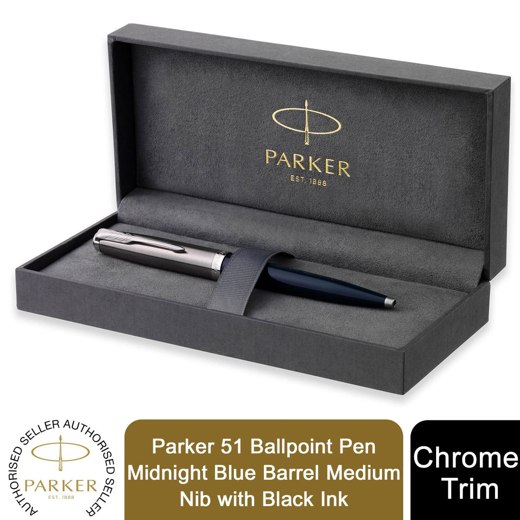 Parker 51 MidnightBlue Barrel MediumNib with BlackInk BallPoint Pen with GiftBox