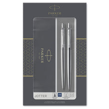 Load image into Gallery viewer, Parker Jotter Ball Pen &amp; Mechanical Pencil Duo Gift Set Stainless Steel 0.5mm