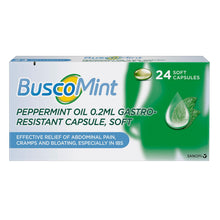 Load image into Gallery viewer, 2x Buscomint Peppermint Oil 0.2ml Gastro Resistant Treatment, 24 Soft Capsules