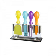Load image into Gallery viewer, Viners Coloured 4 Piece Cheese Knife Set With Stand