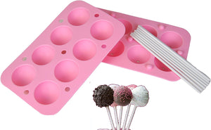 Hilly's Kitchen 8-Piece Silicone Lollipop Candy Cake Mold Tray With 16 Sticks