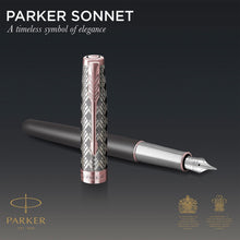 Load image into Gallery viewer, Parker Sonnet Fountain Pen Premium Grey Medium 18K Gold Nib Black Ink Gift Box