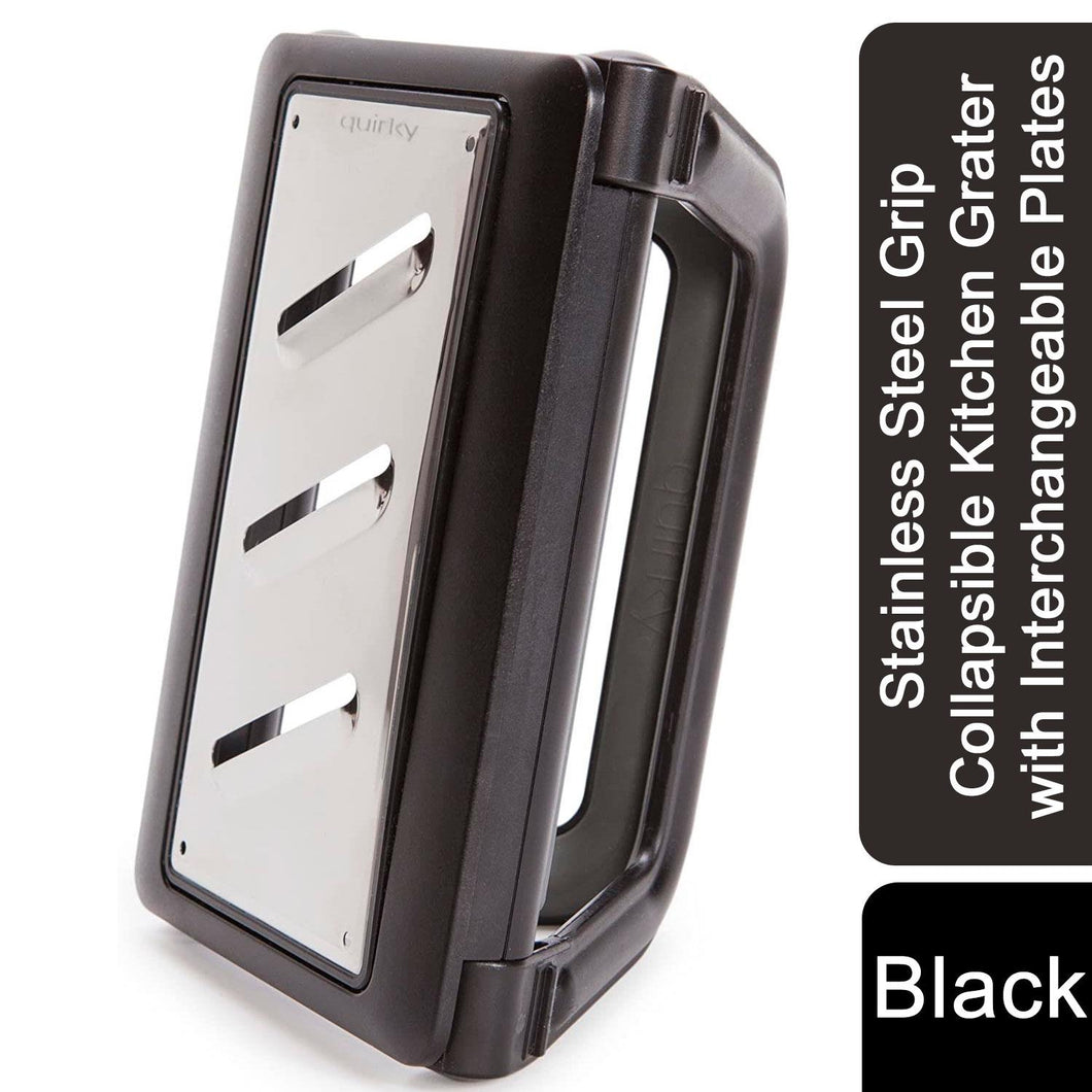 Quirky Stainless Steel Grip Collapsible Kitchen Grater with Interchangeable Plates, Black