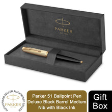 Load image into Gallery viewer, Parker 51 Ballpoint Pen Delux Black Medium 18k Gold Nib Black Ink Gift Box