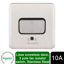 Load image into Gallery viewer, Schneider Electric Lisse Screwless Isolator Switch 3 Pole 10AX Stainless Steel