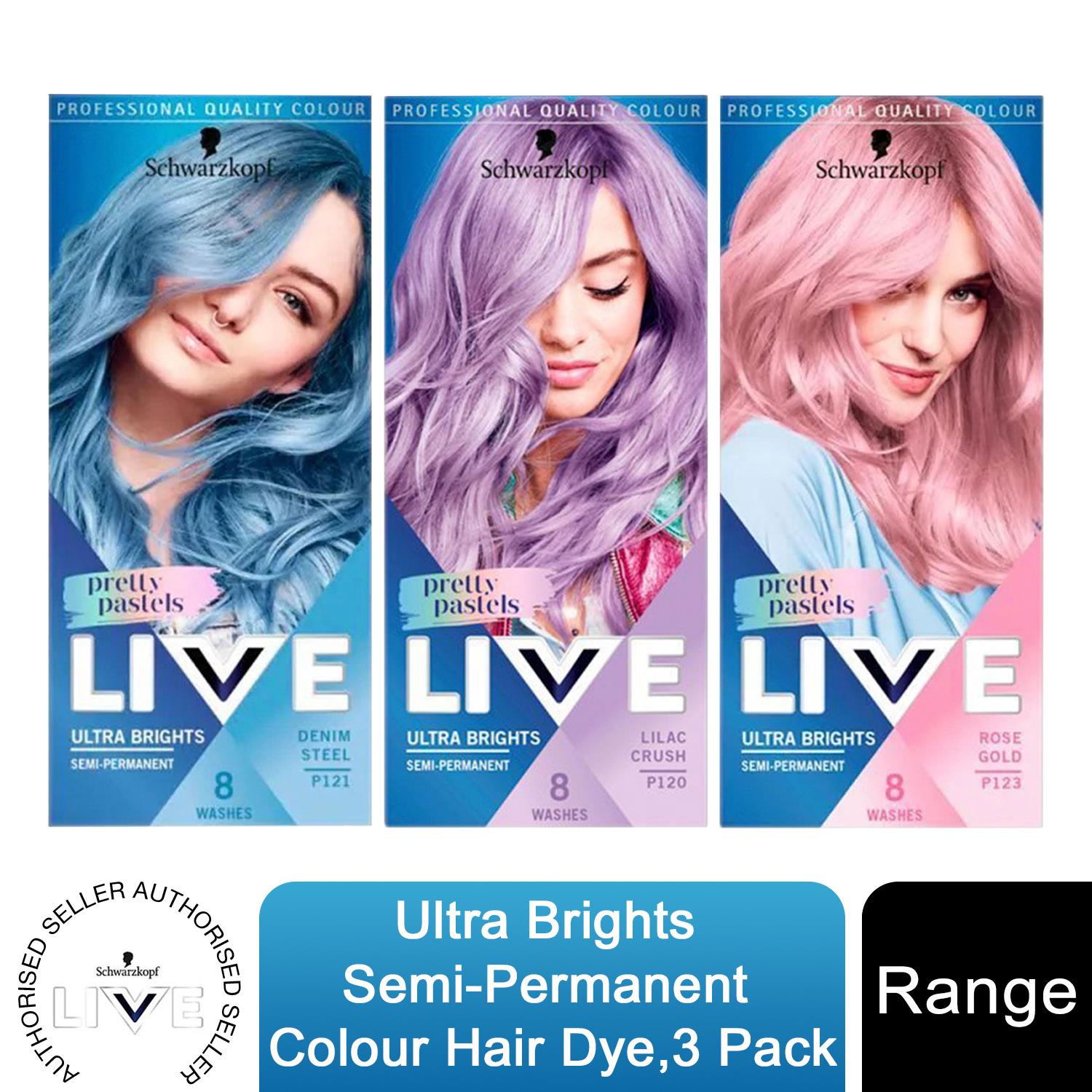 3x Schwarzkopf Live Ultra Brights Semi Permanent Colour Hair Dye