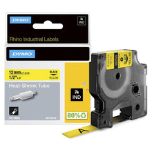 Load image into Gallery viewer, DYMO Rhino Heat Shrink Label Tubes Self Adhesive 12mm x 1.5m Black on Yellow