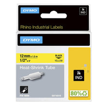 Load image into Gallery viewer, DYMO Rhino Heat Shrink Label Tubes Self Adhesive 12mm x 1.5m Black on Yellow