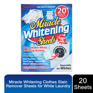 Miracle Whitening Clothes Stain Remover Sheets for White Laundry, 20 Sheets