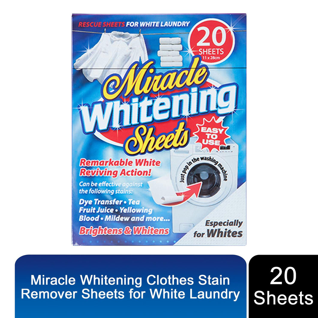 Miracle Whitening Clothes Stain Remover Sheets for White Laundry, 20 Sheets