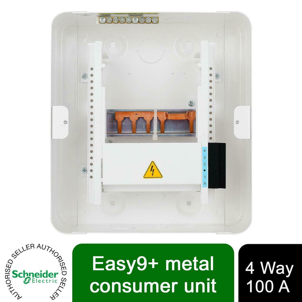 Schneider Electric Easy9+ EZ9E4MCU Consumer Unit 4 Way Surface Mount Metal
