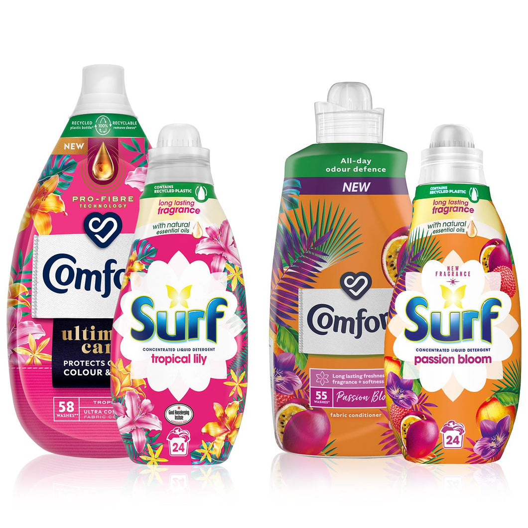 Surf Washing Liquid & Comfort Conditioner Passion Bloom & Tropical Lily Summer Fragrance Bundle