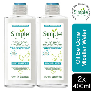 2x of 400ml Simple Daily Skin Detox Micellar Water for Oily, Blemish-Prone Skin