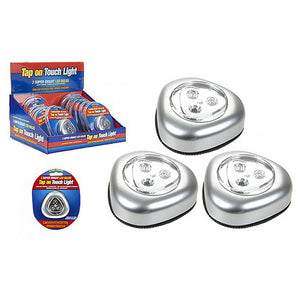 PMS Battery-Powered Self-Adhesive Sticker On Backside 3x LED Push Lights, 3 Pack