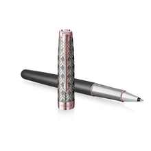 Load image into Gallery viewer, Parker Sonnet Ballpoint Pen Grey Satin Rose Gold Trim Medium Black Ink Gift Box