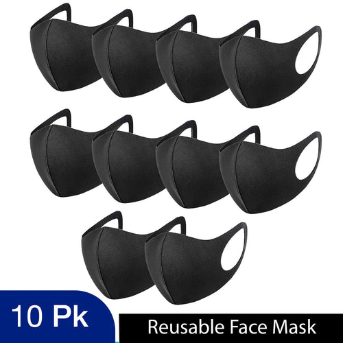 10x Unisex Face Mask Washable, Reusable, Breathable Ear Loops 3D Shape Mask, Black
