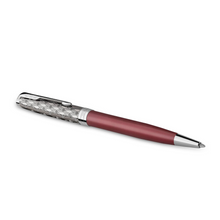 Load image into Gallery viewer, Parker Sonnet Ballpoint Pen Red Satin Finish Chrome Trim Medium Point Black Ink