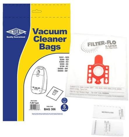 Electruepart FJM Miele Filter Flo Vacuum Dust Bags, 5pk with 2 Filters