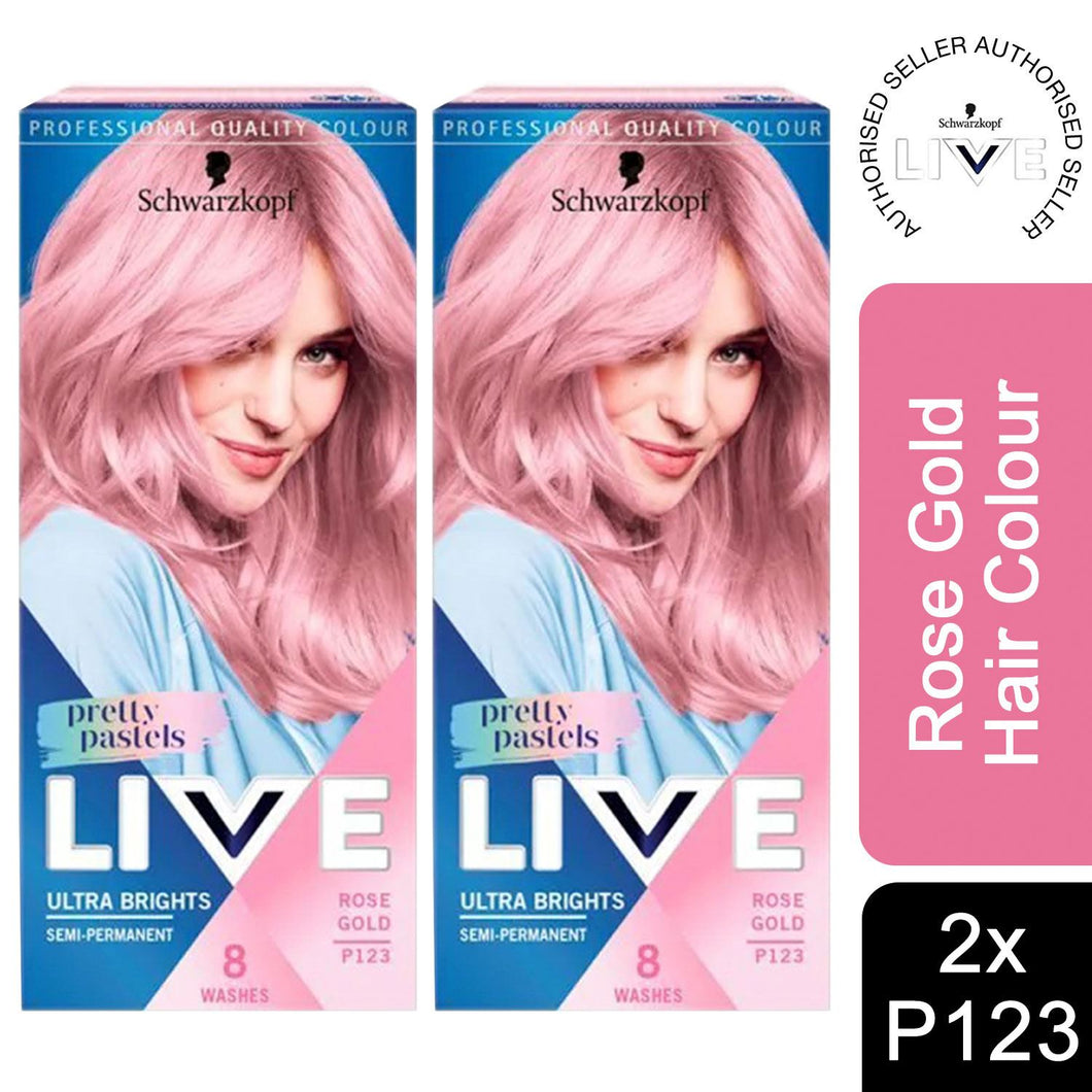 2x Schwarzkopf Live Ultra Brights Semi-Permanent Colour Hair Dye, P123 Rose Gold