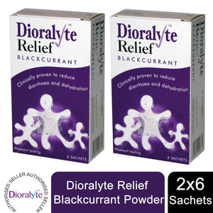 2pk Dioralyte Relief Oral Dehydration Therapy Powder Black Current, 6 Sachets