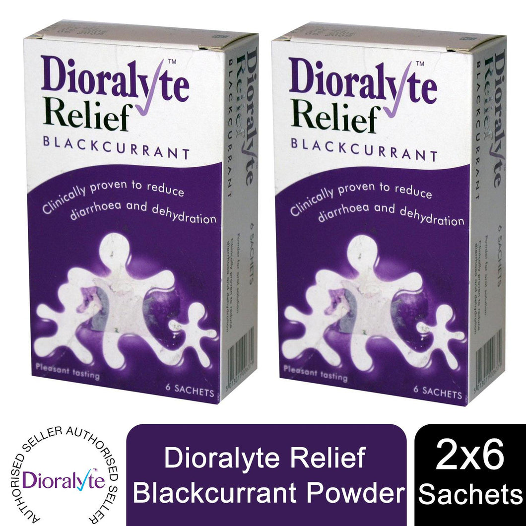 2pk Dioralyte Relief Oral Dehydration Therapy Powder Black Current, 6 Sachets