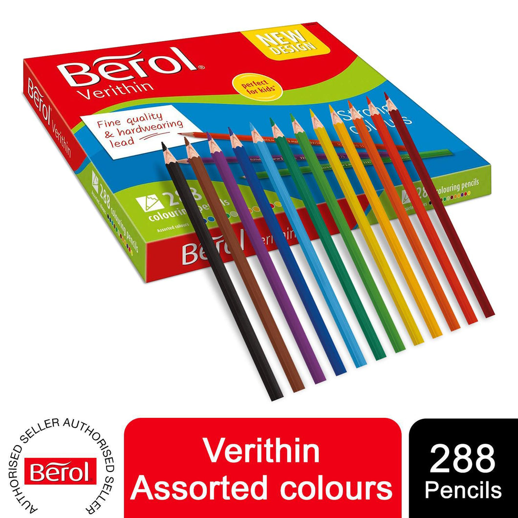 Berol Colouring Pencils Verithin Pre-Sharpened Assorted Colours 288 Pack