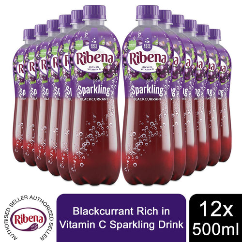 12pk of 500ml Ribena Blackcurrant Rich in Vitamin C Sparkling Light Juice Drink