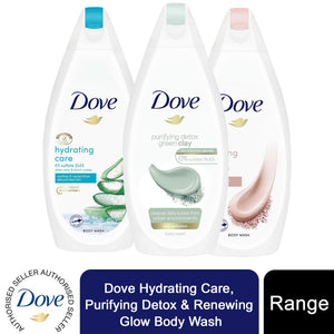 Dove Hydrating Care, Purifying Detox & Renewing Glow Body Wash 450ml, 3pk or 6pk