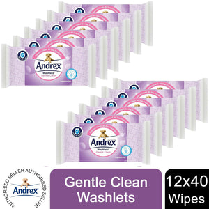 12x Andrex Washlets Gentle Clean, Skin Kind or Classic Clean Toilet Tissue Wipes
