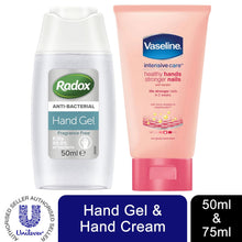 Load image into Gallery viewer, Radox Anti-Bacterial Hand Gel 50ml with Vaseline Intensive Care Hand Cream 75ml