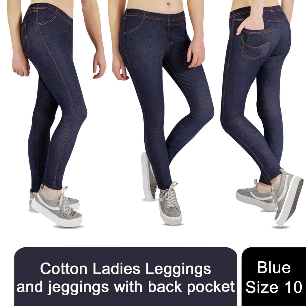RJM Ladies Faux Leather Wet Look Leggings, High Waist, Blue