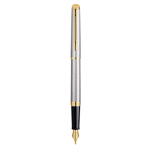 Waterman Hemisphere Fountain Pen StainlessSteel Gold Trim Black Ink Gift Box