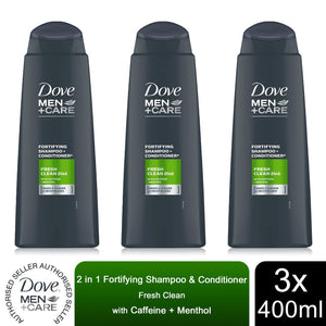 Dove Men+Care Fortifying Shampoo, Thickening/Fresh 2in1, 3pk, 400ml