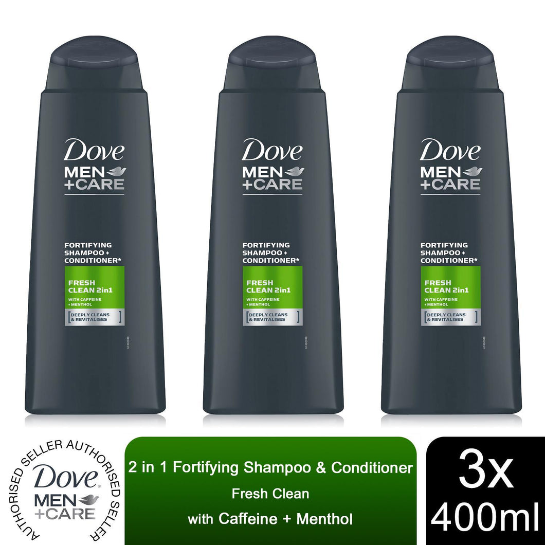 Dove Men+Care Fortifying Shampoo, Thickening/Fresh 2in1, 3pk, 400ml