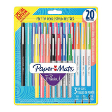 Load image into Gallery viewer, Paper Mate Flair Felt Tip Bold, Medium &amp; Ultra-Fine Pens, Assorted, Pack of 20