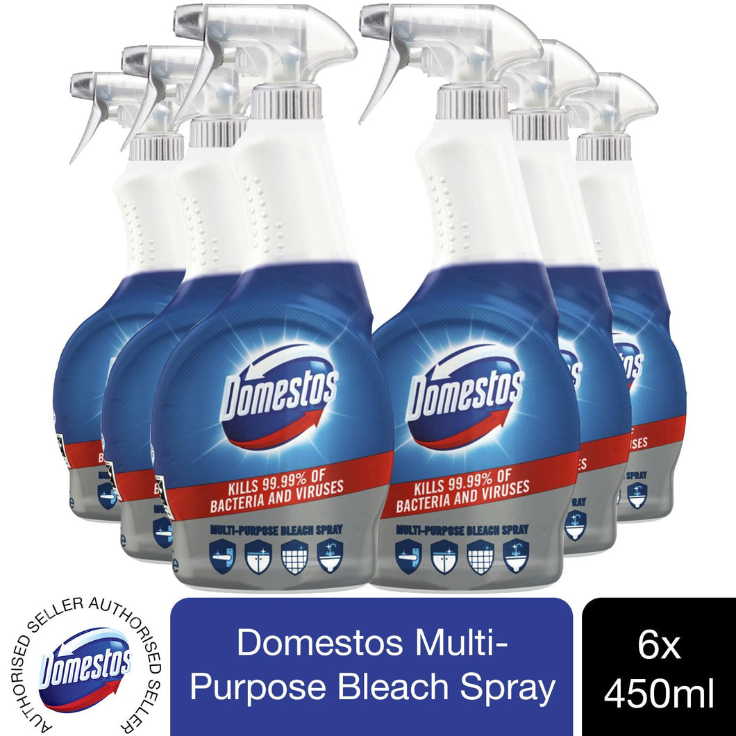 6pk of 450ml Domestos Multi-Purpose Cleaner Spray Kills 99.99% Bacteria & Virus